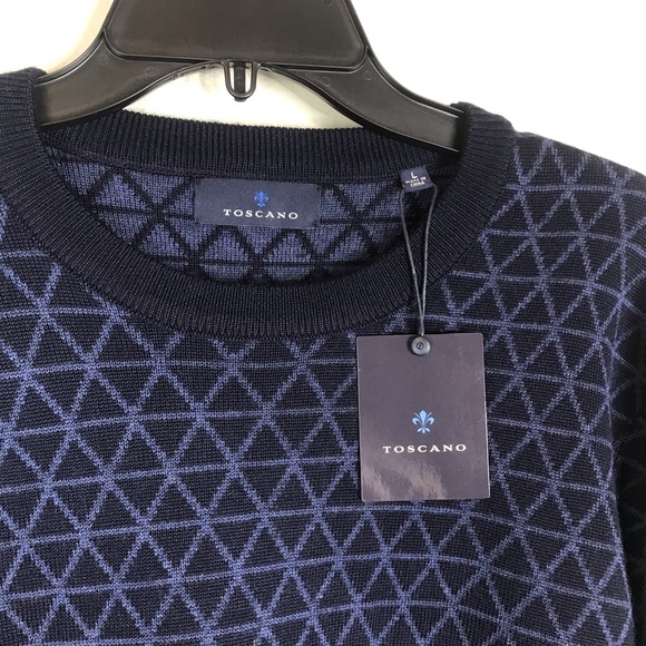 Toscano Men’s Wool Crew Neck Navy Printed Sweater - Picture 5 of 6